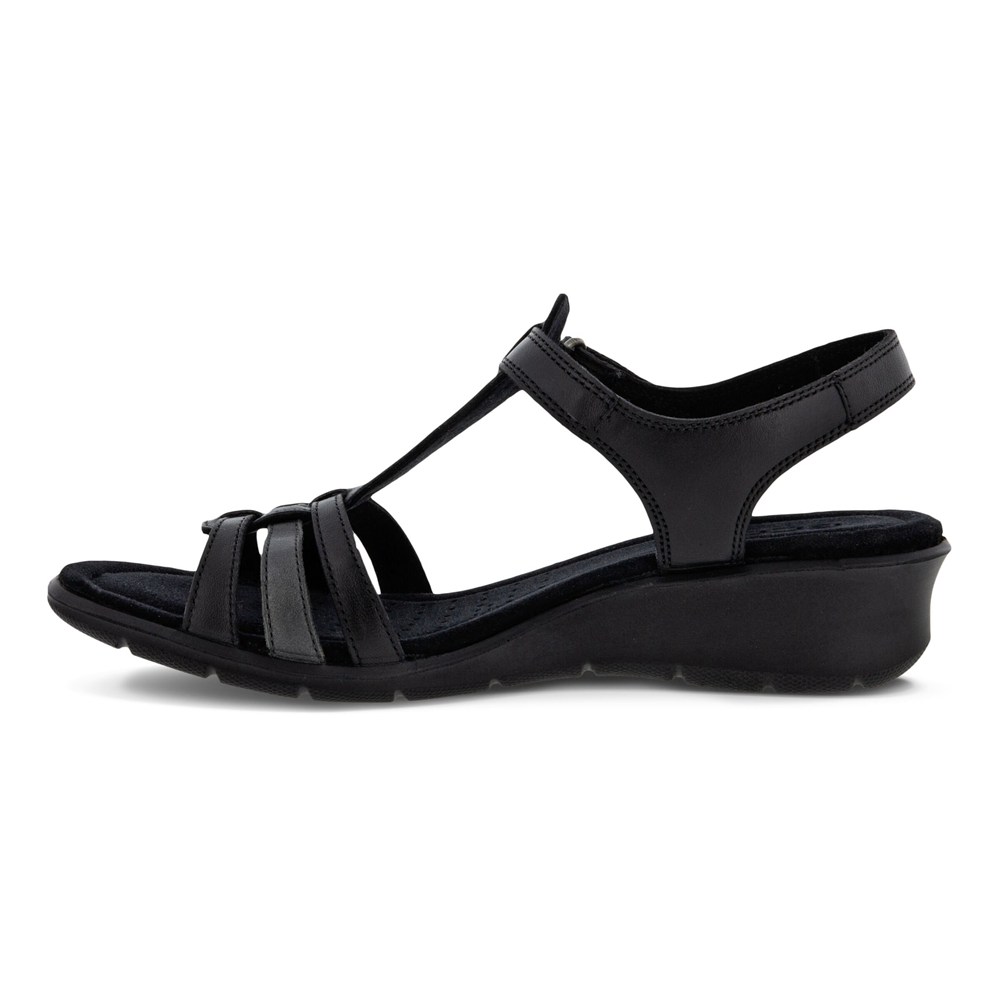 ECCO Womens Sandals Black - Finola T-Bar Strap - EYH-197264